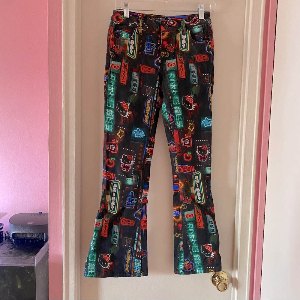 Dolls Kill x Hello Kitty Night City Print Flare Jeans